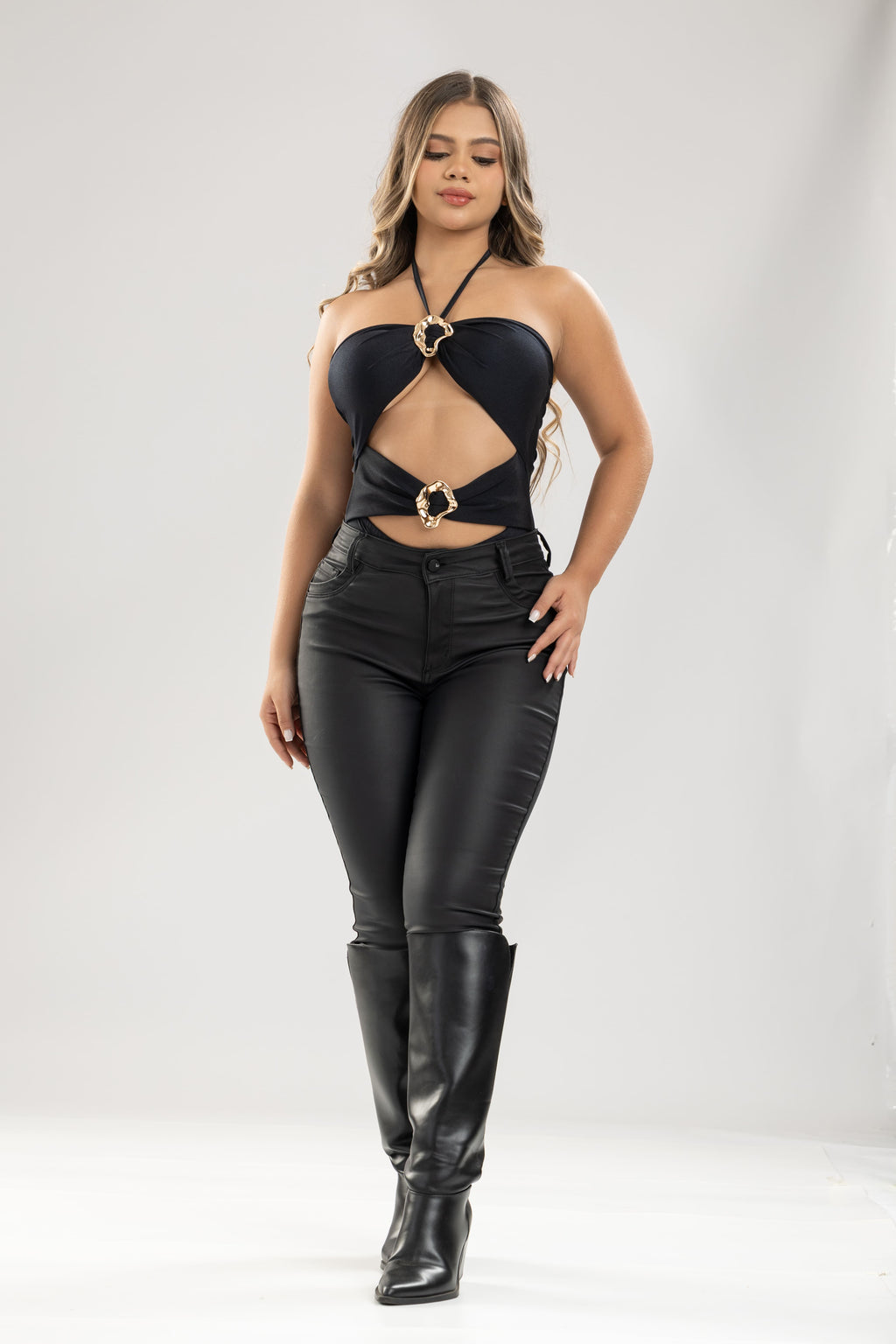 Jean cariott skinny tipo cuero strech