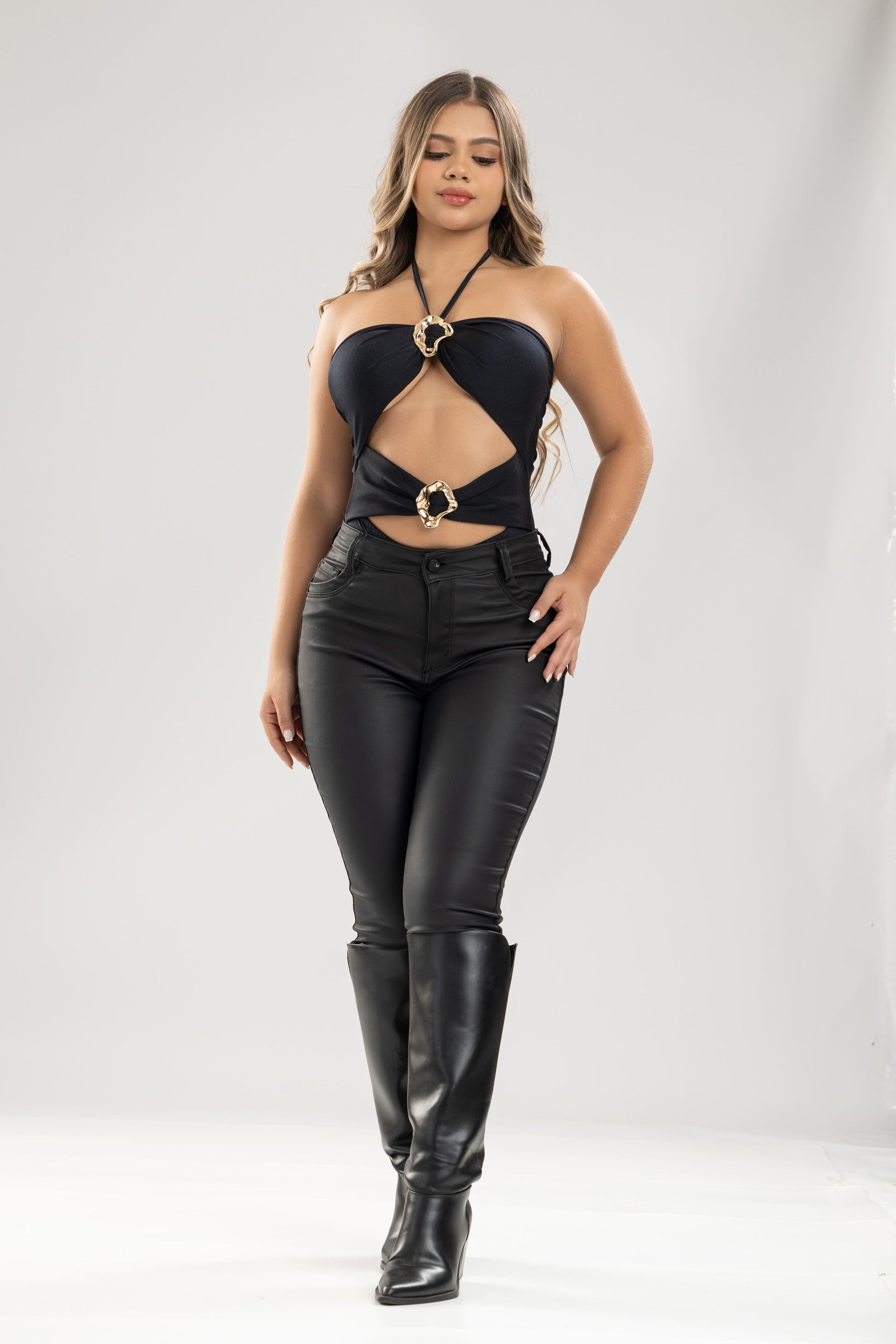 Jean cariott skinny tipo cuero strech