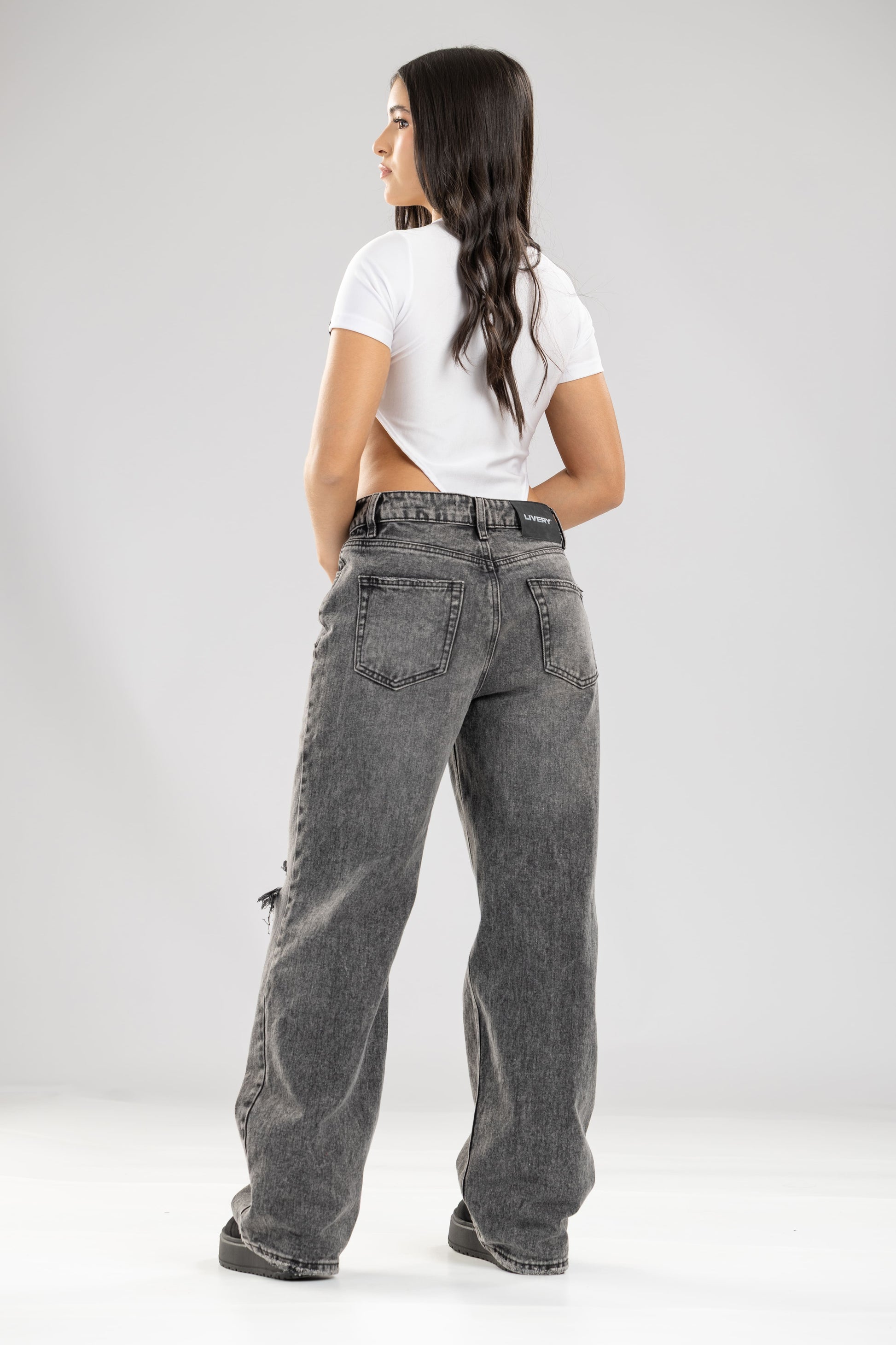Jean Broken coal rotos rodillas fit - Gris humo