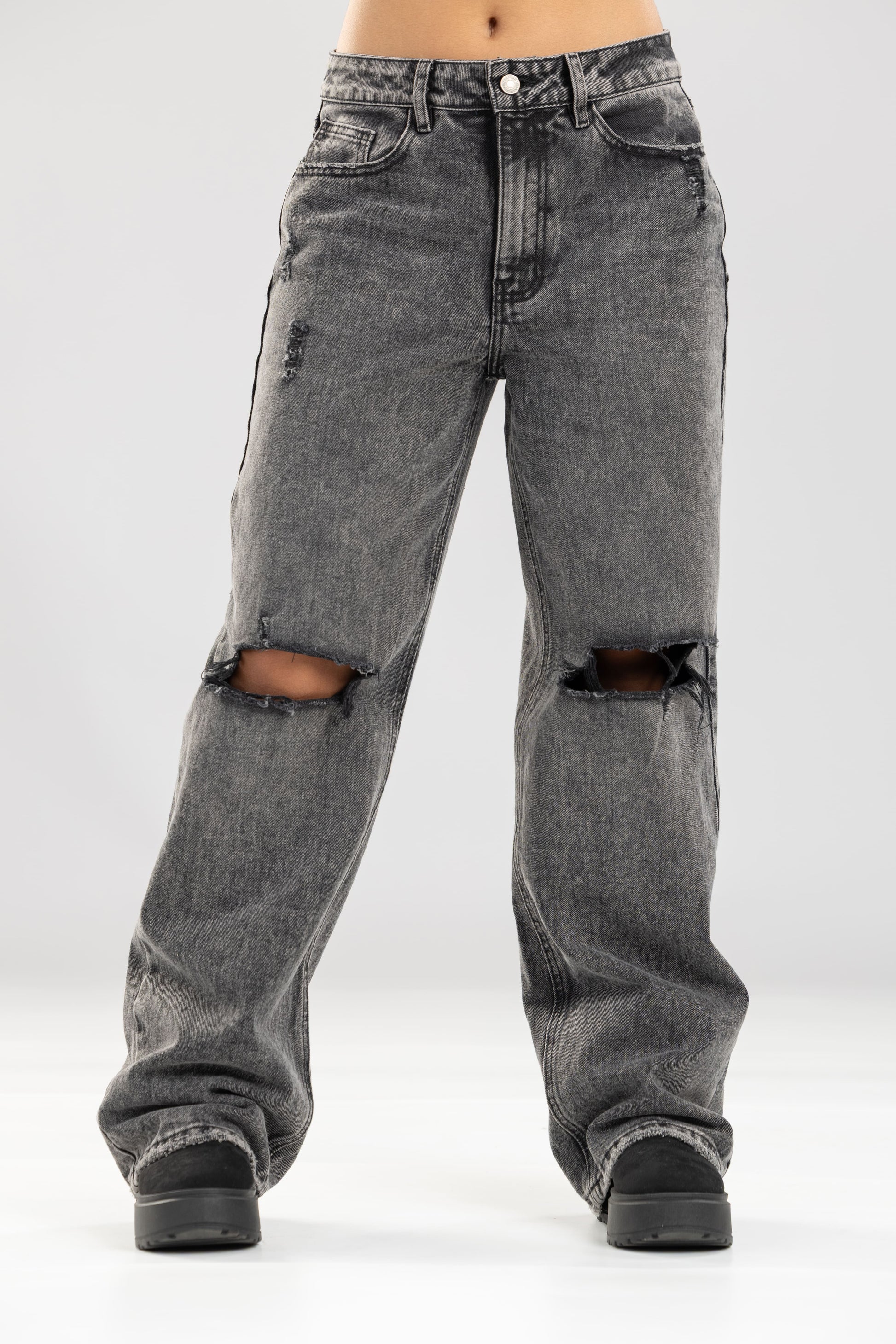 Jean Broken coal rotos rodillas fit - Gris humo