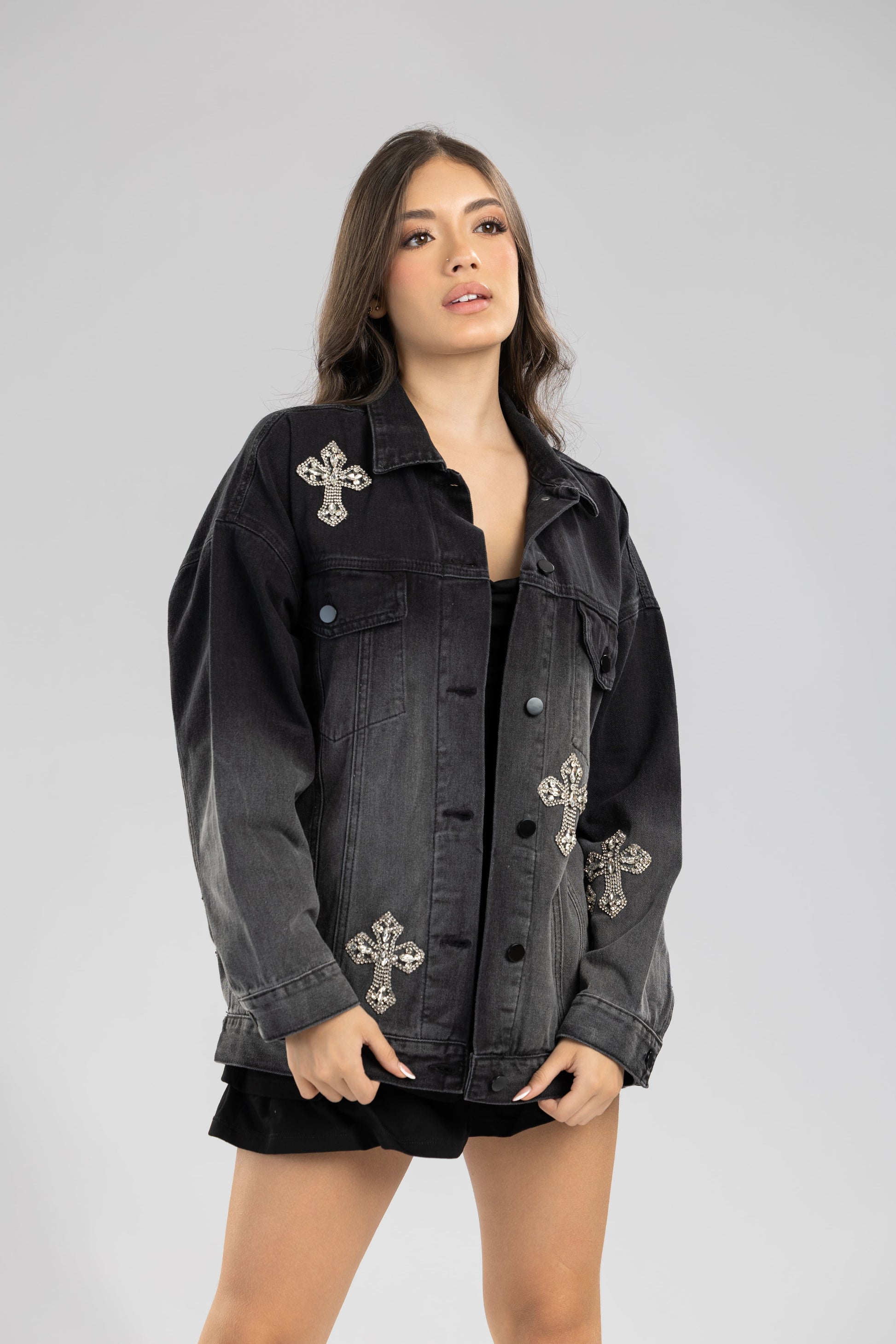 Chaqueta clement oversize cruces - negro