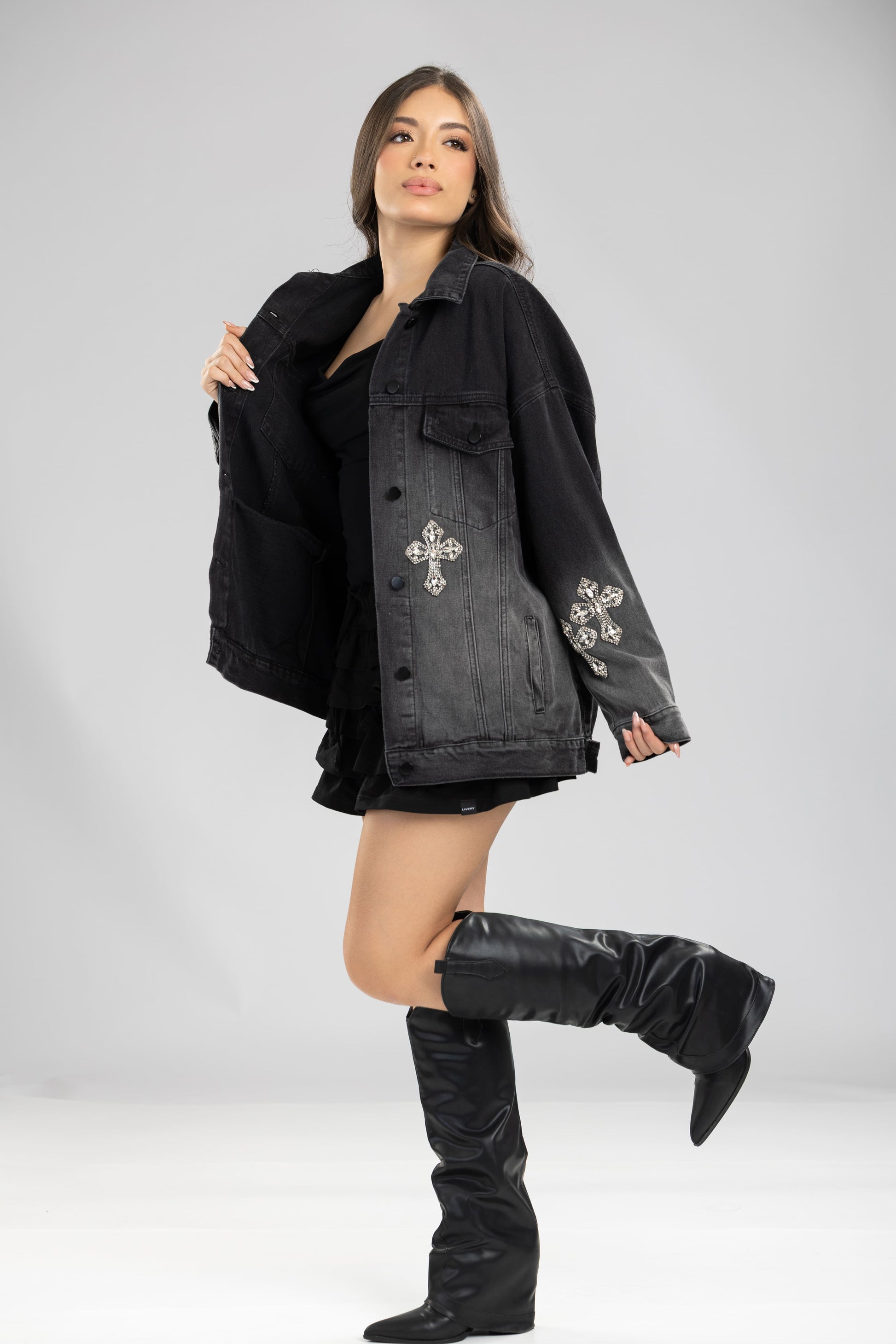 Chaqueta clement oversize cruces - negro