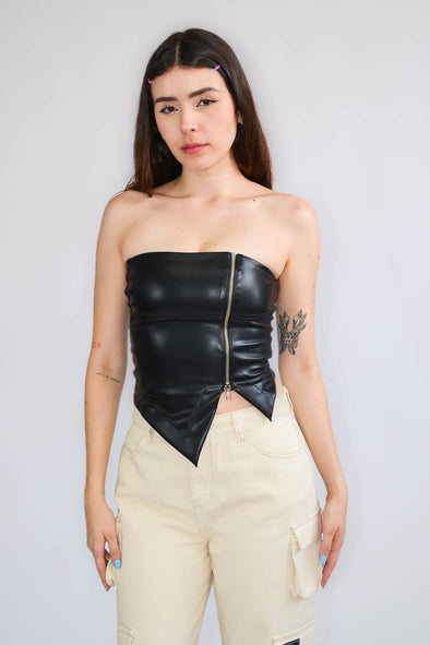 Blusa starlyng  strapless cierre - Negro