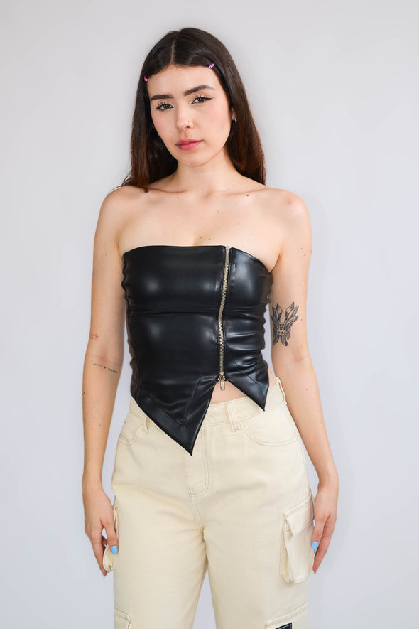 Blusa starlyng  strapless cierre - Negro