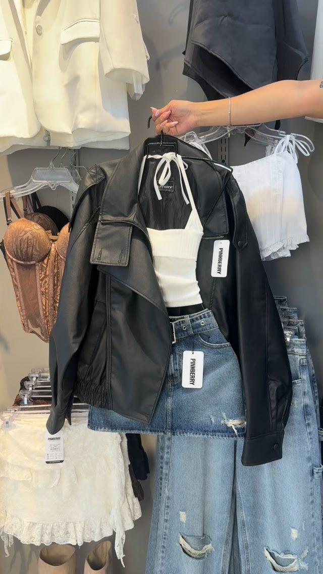 Chaqueta Clark cuello alto oversize - cuerina