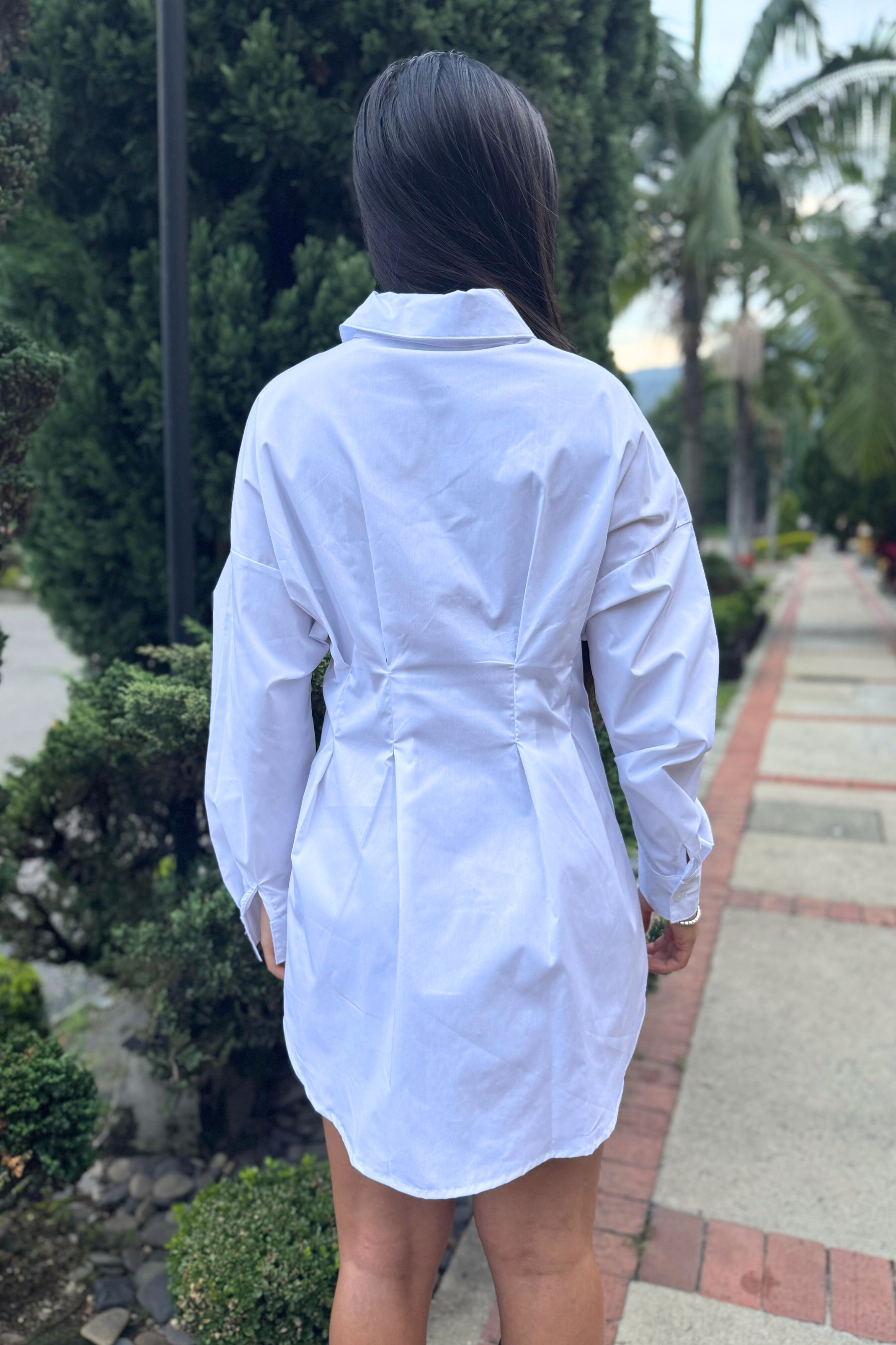 Vestido Camisero Pinzas - Blanco