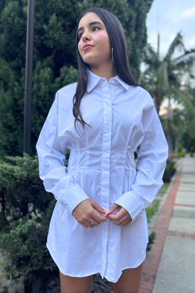 Vestido Camisero Pinzas - Blanco