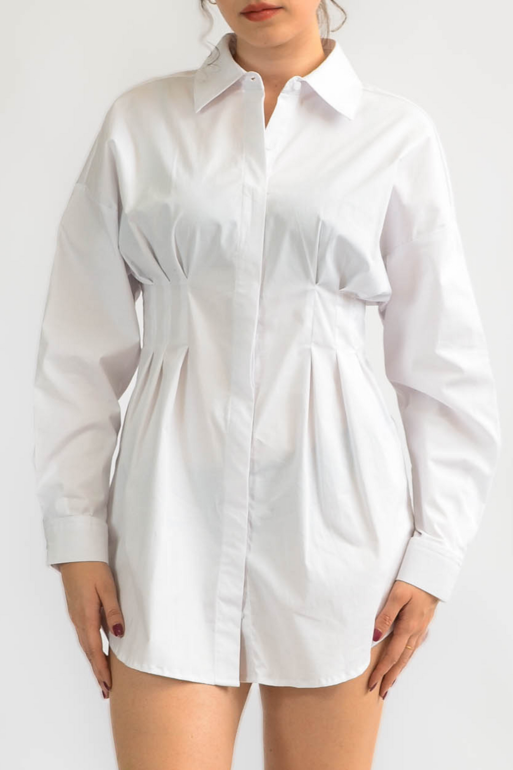 Vestido Camisero Pinzas - Blanco