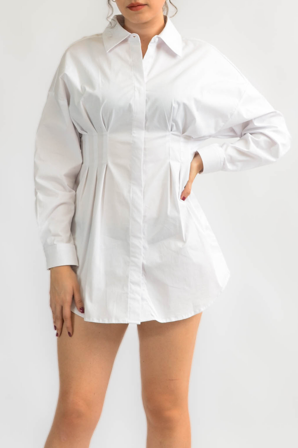 Vestido Camisero Pinzas - Blanco