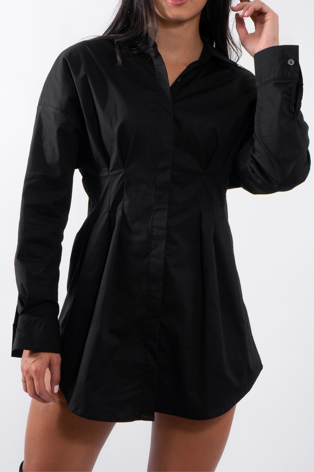 Vestido camisero pinzas - Negro