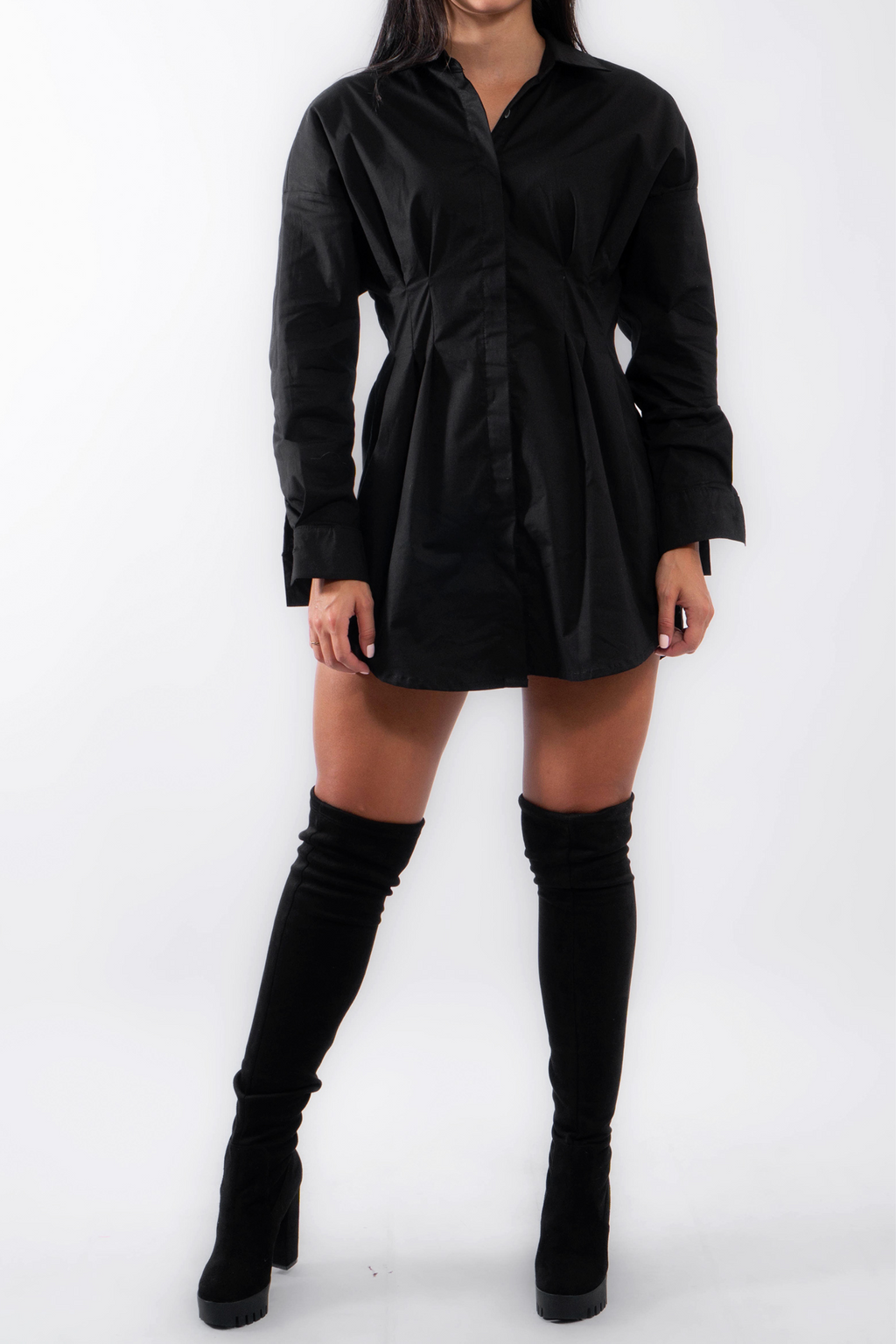 Vestido camisero pinzas - Negro