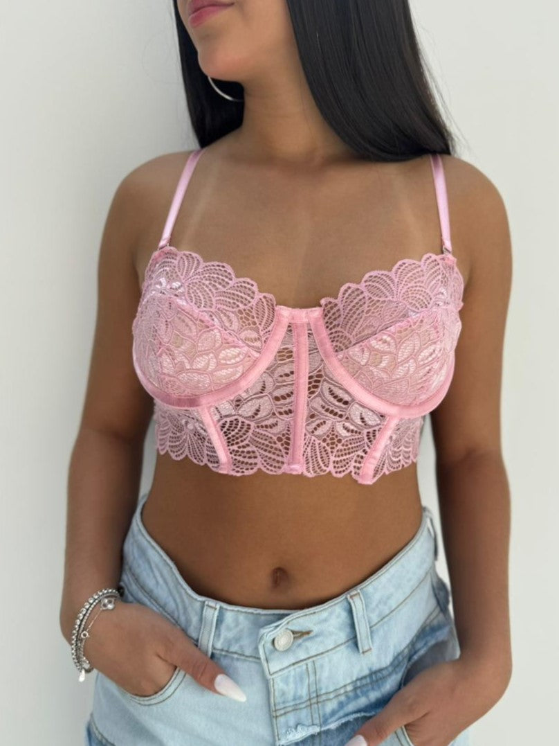Blusa Tutty CROPTOP blonda | Gratis panty - Rosa
