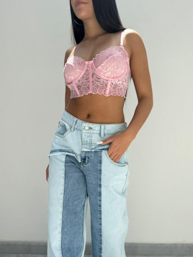Blusa Tutty CROPTOP blonda | Gratis panty - Rosa