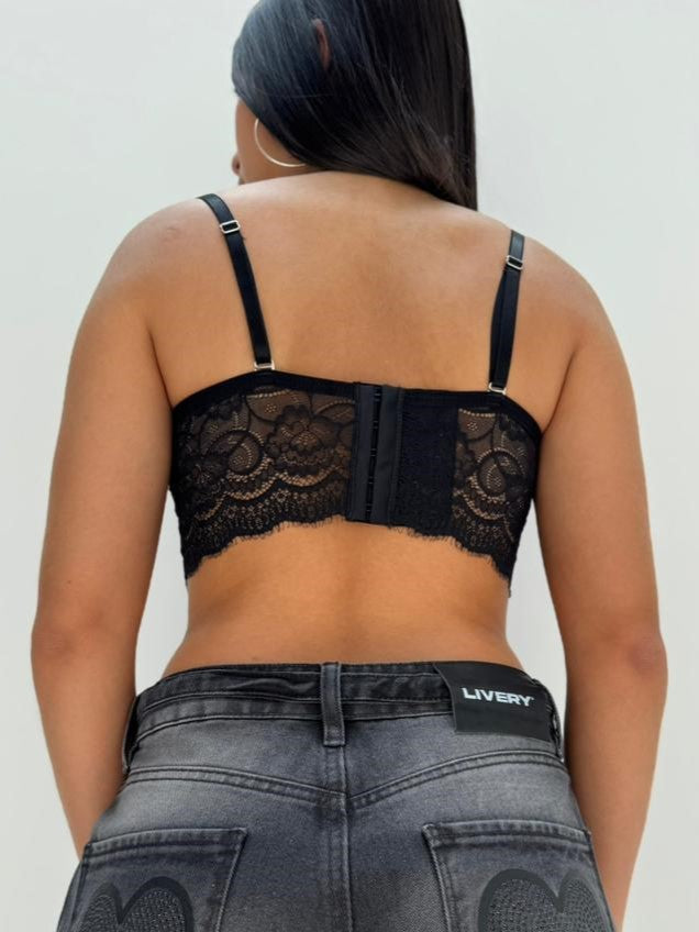Blusa Flora corset blonda - Negro
