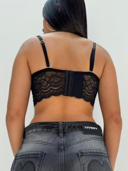 Blusa Flora corset blonda - Negro