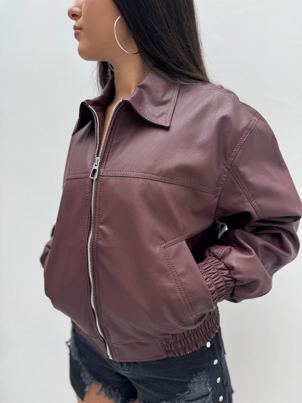 Chaqueta STYLAR cuerina cuello Oversize  - Vino