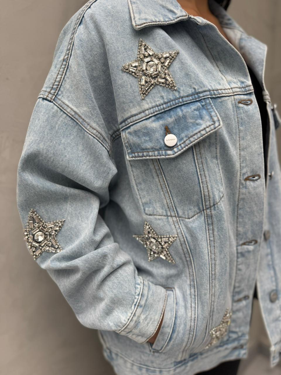 Chaqueta denim estrellas brillos