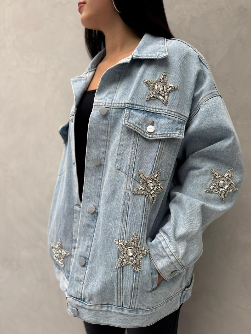 Chaqueta denim estrellas brillos