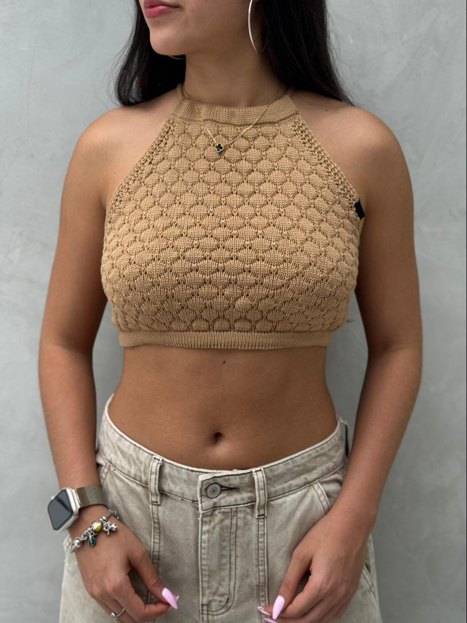 Blusa Annika babero tejido - Camel