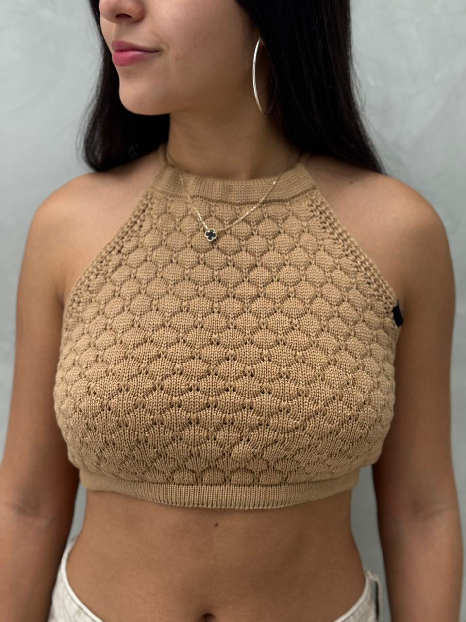 Blusa Annika babero tejido - Camel