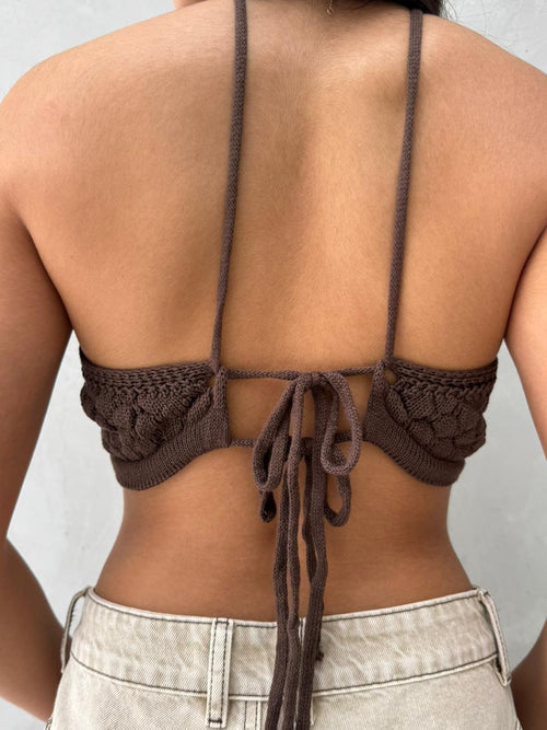 Blusa Annika babero tejido - Cafe