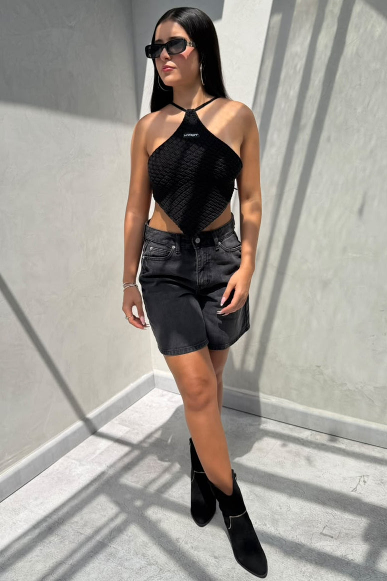 Blusa Sunna tejida picos amarre espalda - Negro