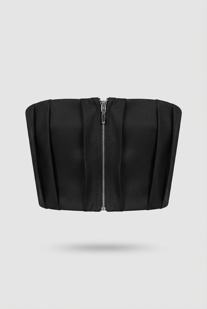 Blusa Talet straple crop pliegues varilla - Negro