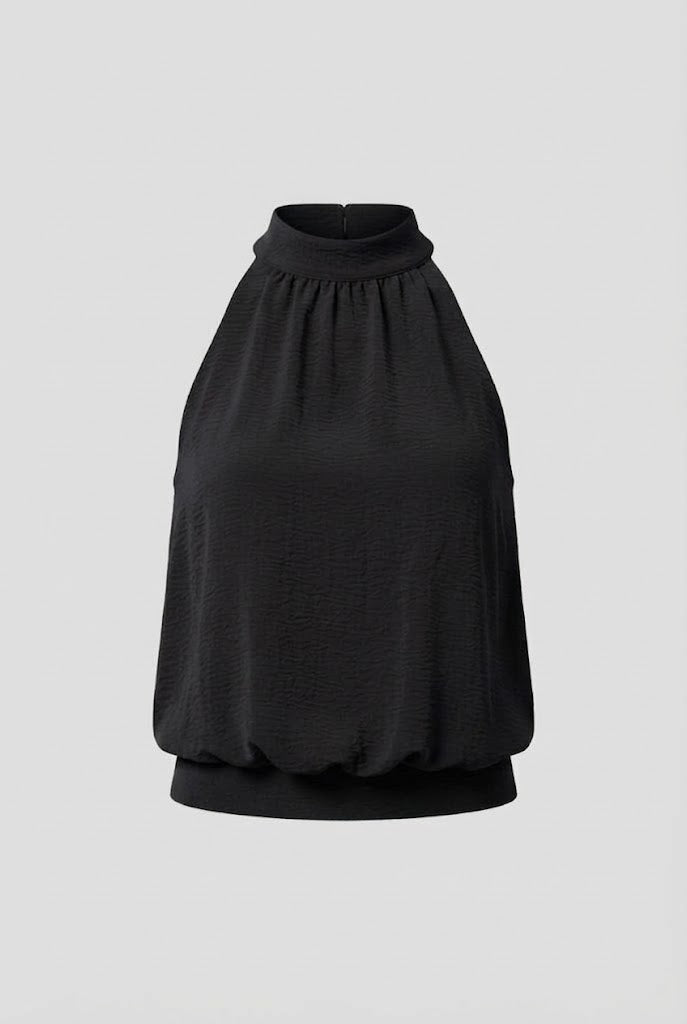 Blusa Theo cuello halter resortada en espalda - Negro