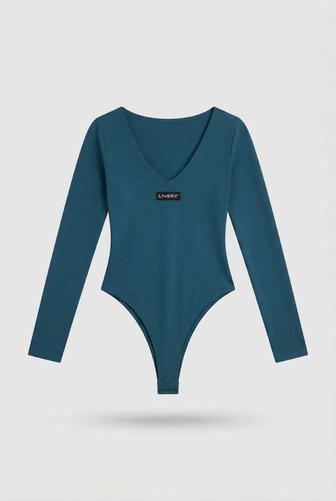 Blusa Venzor body elastico cuello redondo ml - Azul