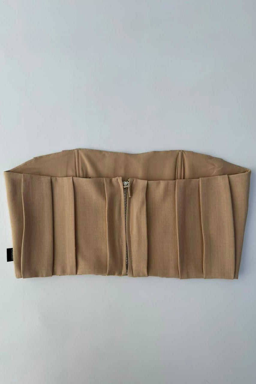 Blusa Talet straple crop pliegues varilla - Cafe