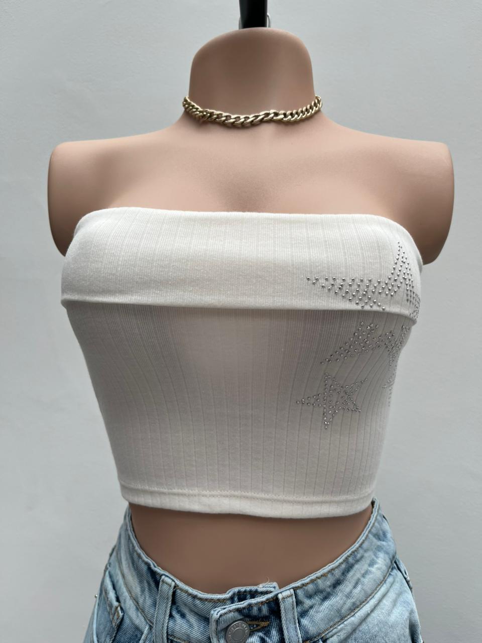 Blusa Lía Stars straple - Marfil