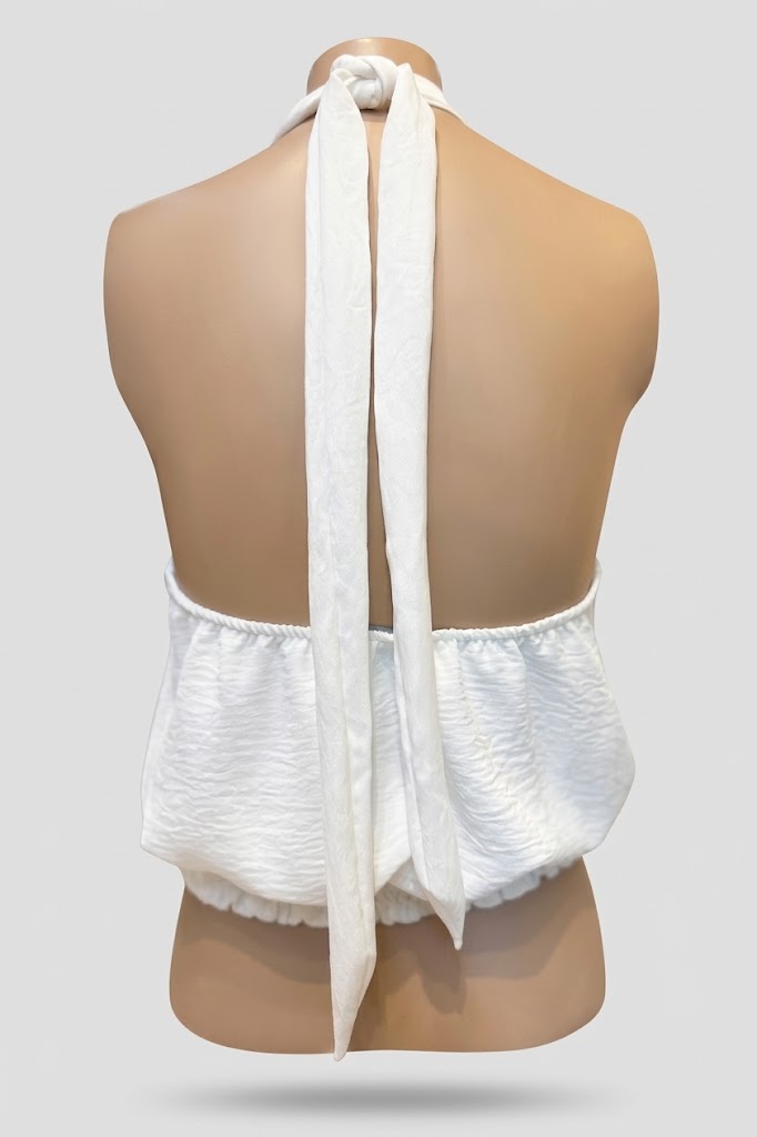 Blusa Theo cuello halter resortada en espalda - Marfil