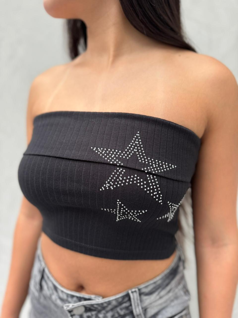 Blusa Lía Stars straple - Negro