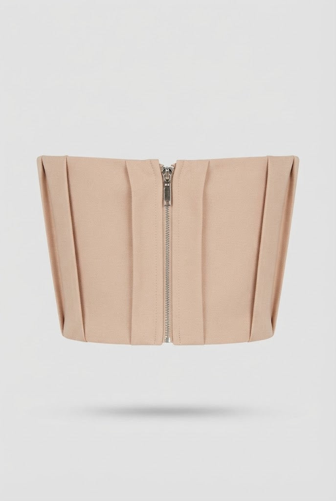 Blusa Talet straple crop pliegues varilla - Cafe
