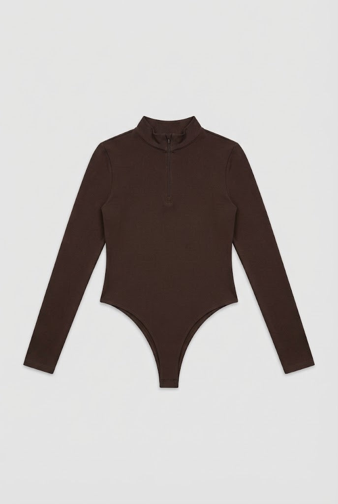 Blusa Kela body elastico cierre en cuello - Cafe