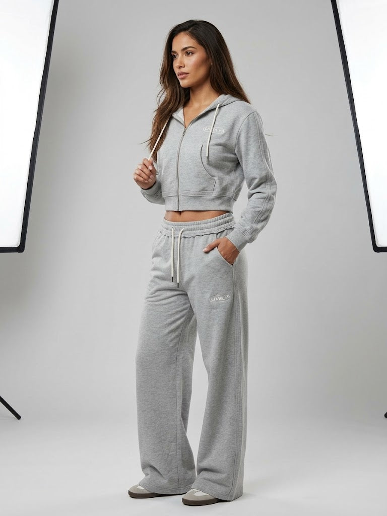 Conjunto Lex chompa con cierre + sudadera borde doble - Gris