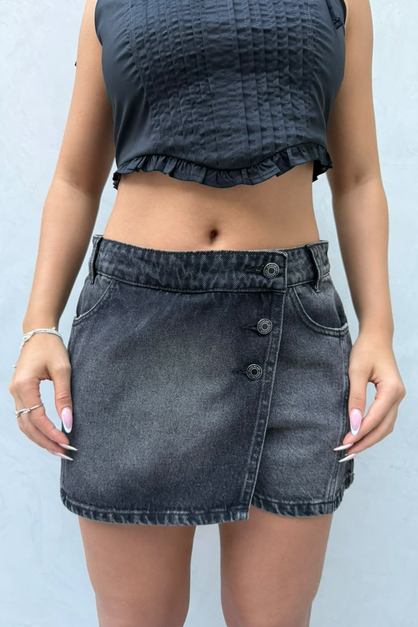 Falda Kent mini mini con tapa frente short interno - Negro