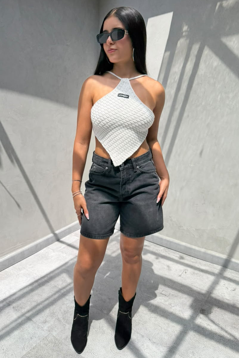 Blusa Sunna tejida picos amarre espalda - Marfil