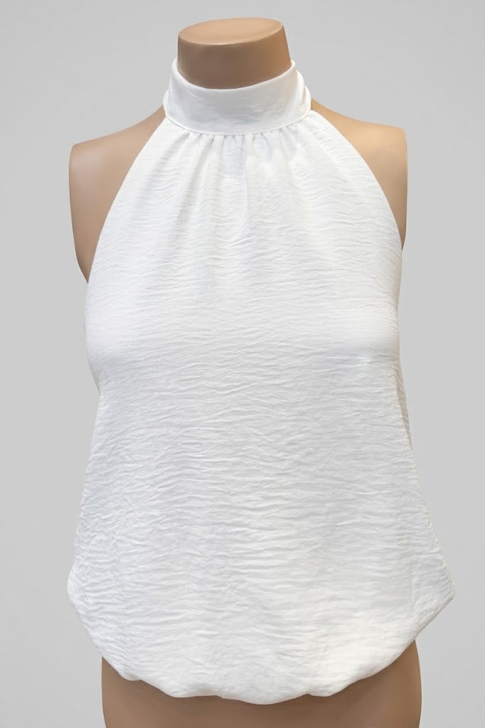 Blusa Theo cuello halter resortada en espalda - Marfil