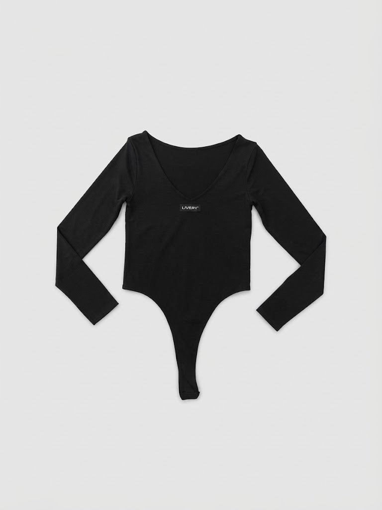 Blusa Venzor body elastico cuello redondo ml - Negro