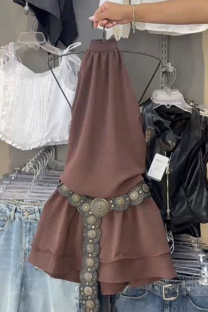 Vestido Aria cuello alter falda boleros espalda destapada - Blanco