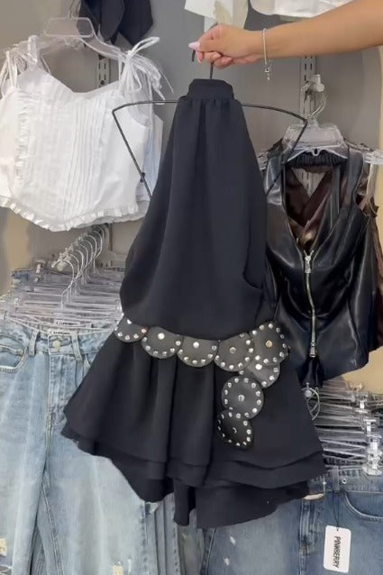 Vestido Aria cuello alter falda boleros espalda destapada - Blanco
