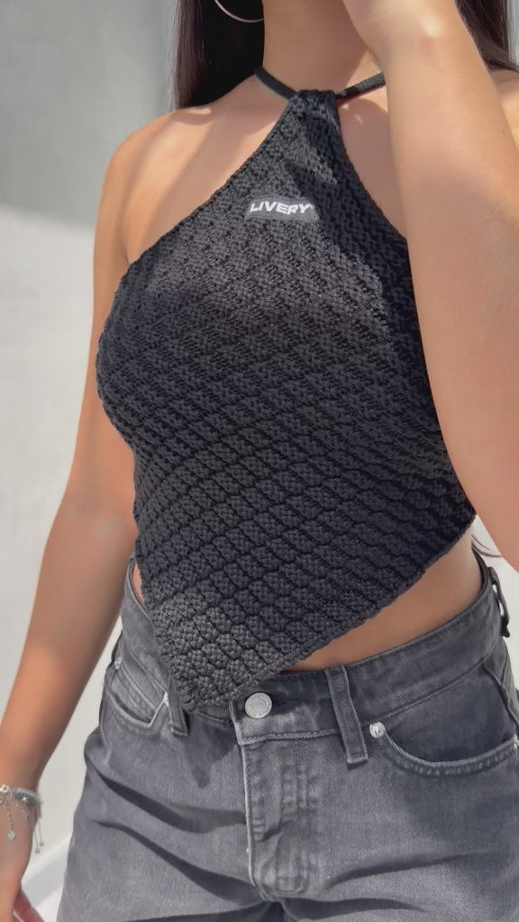 Blusa Sunna tejida picos amarre espalda - Negro