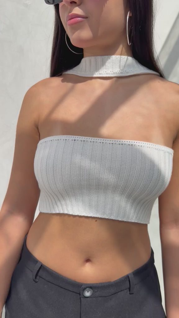 Blusa Kalvin straple tejido con cuello tira - marfil