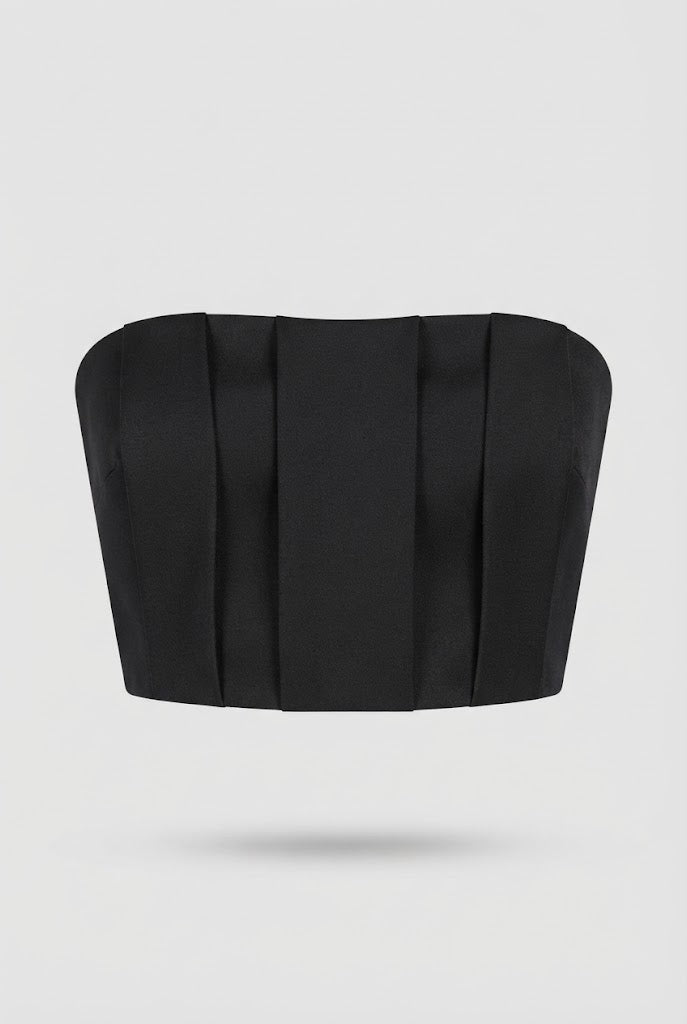 Blusa Talet straple crop pliegues varilla - Negro
