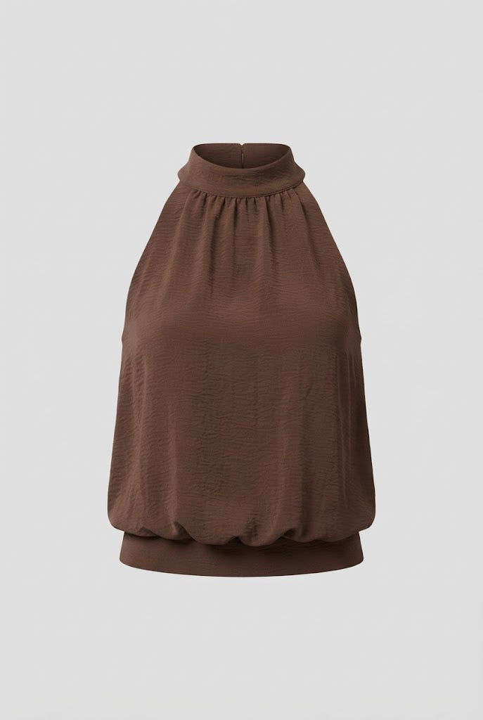Blusa Theo cuello halter resortada en espalda - Cafe